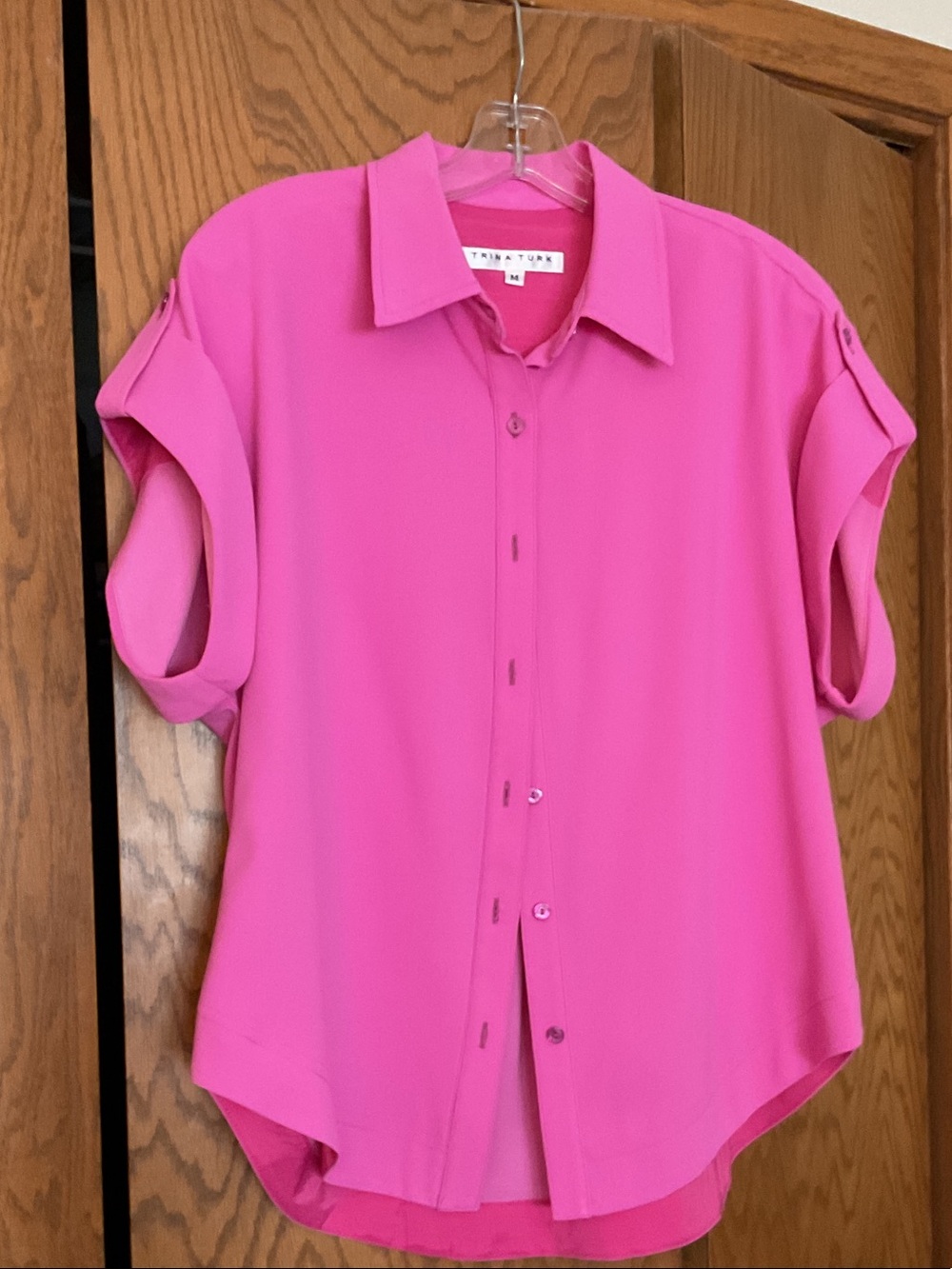 Trina Turk Hot Pink Short Sleeve Button-Down Blouse